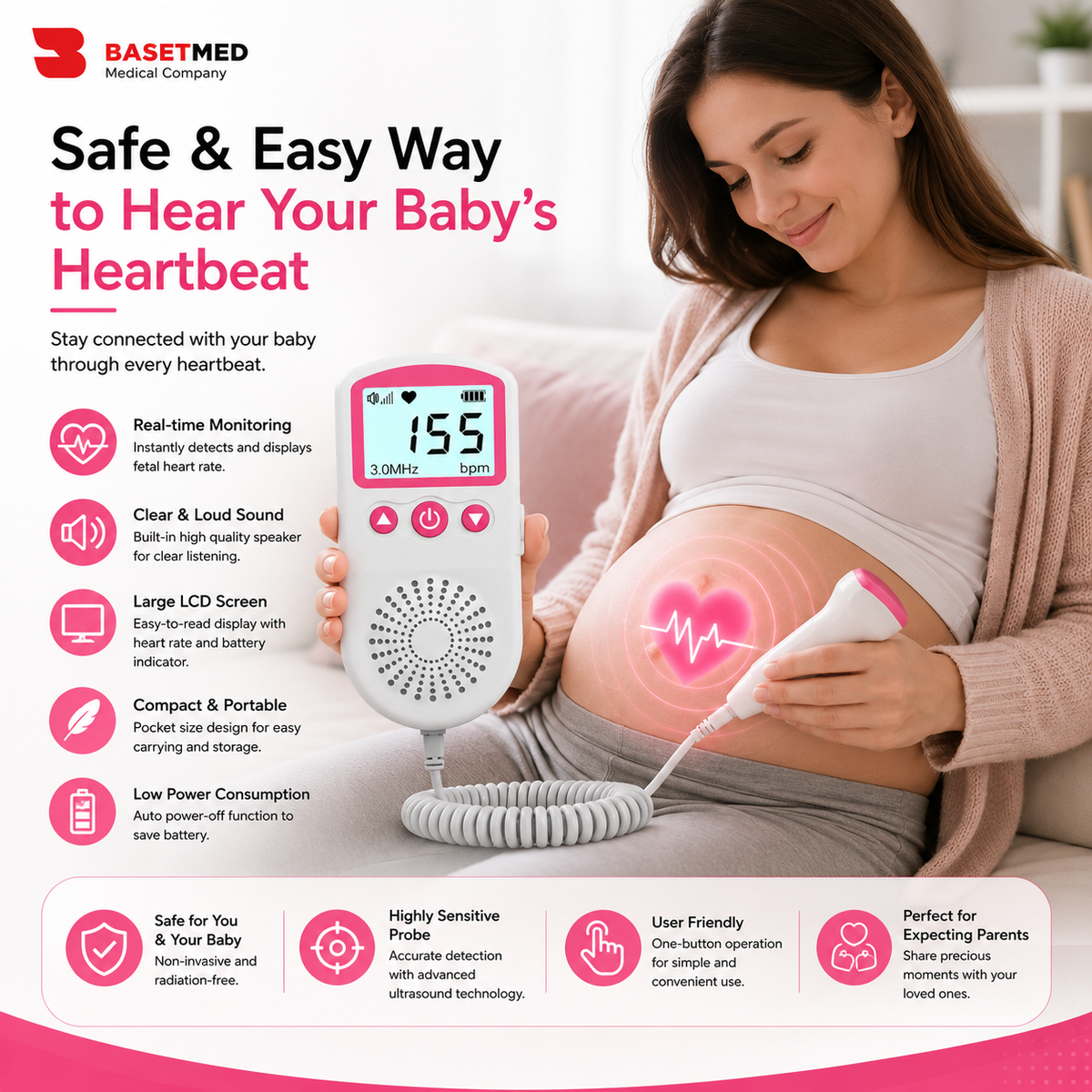 Portable Pocket Fetal Doppler Heart Rate Monitor||1390