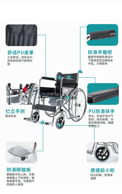 Manual Wheelchair – 24-inch Seat, 180 kg Load Capacity |  1114
