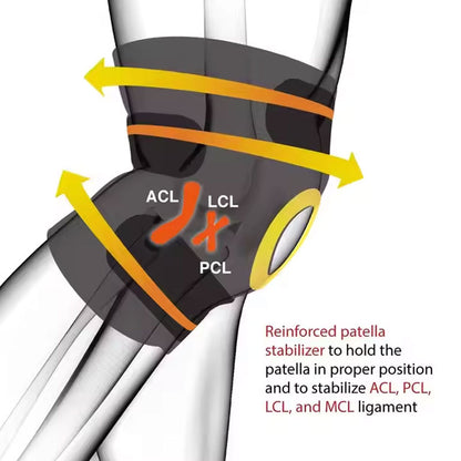 دعامة ركبة رياضية قابلة للتعديل – Knee Support بخامة نيوبرين مع فتحة الرضفة ودعائم جانبية مرنة
