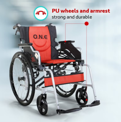O.N.E Aluminum wheelchair with foldable backrest for adult, elderly, disabled in daily use | CODE 1111