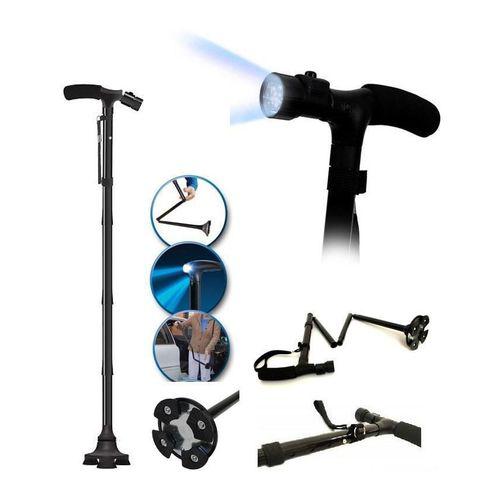 عكاز ألومنيوم قابل للطي مع إضاءة LED وحزام